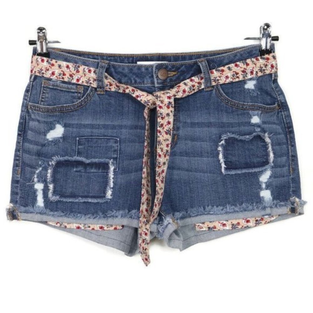 LC Lauren Conrad Cut Off Jean Shorts Patches Distressed Belt‎ 4